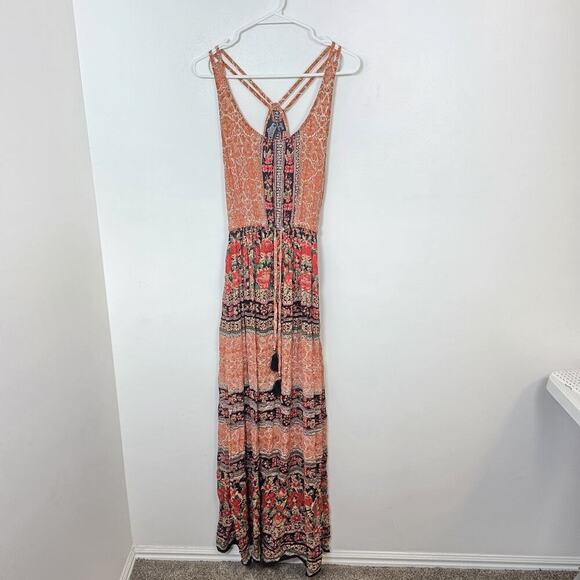 Angie Dresses & Skirts - Angie Orange Black Multicolor Floral Boho Hippie Racerback Maxi Dress Size Small